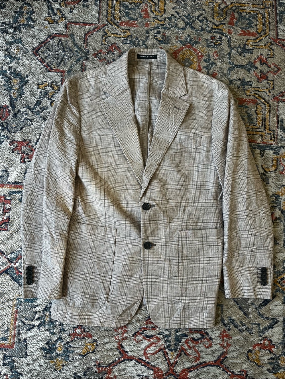 Banana Republic Linen Blend Plaid Sport Coat in Beige 38S